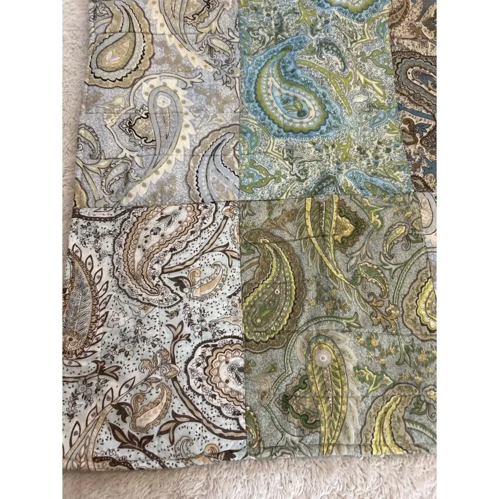 King Pillow Sham Blue Green Patchwork Paisley Cottagecore